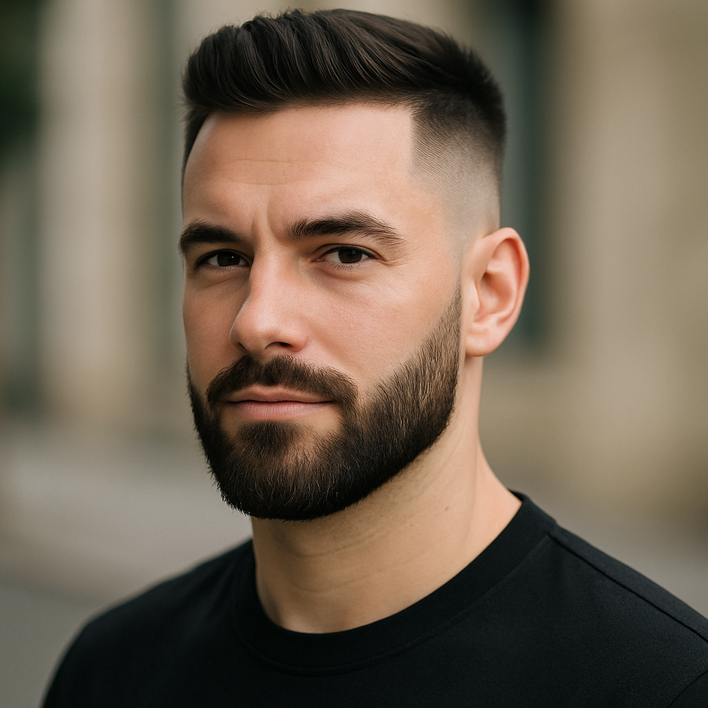 Male client with fresh fade haircut and well-groomed beard