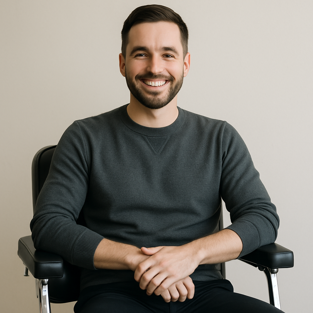 Satisfied male client enjoying grooming service in barber chair